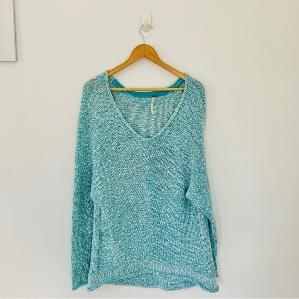 Free People Teal Scoop Neck Slouchy Sweater Dress Blue Turquoise Comfycore - Picture 4 of 13
